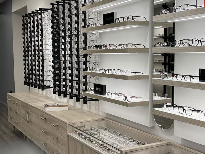 The glasses and frames display area at Opticare Newark